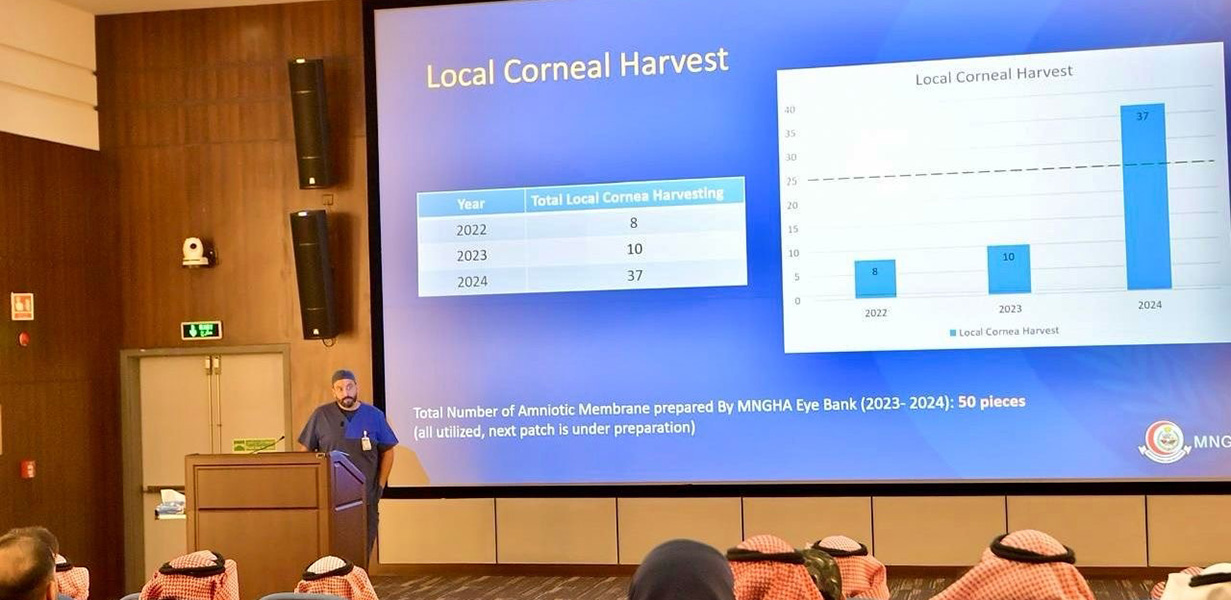 أحد منسوبي الشؤون الصحية بوزارة الحرس الوطني يستعرض احصائيات بنك العيون